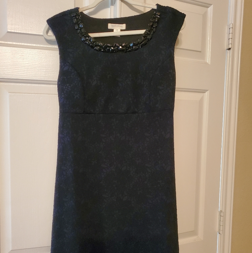 Midnight Blue and Black Beaded Neckline Dress